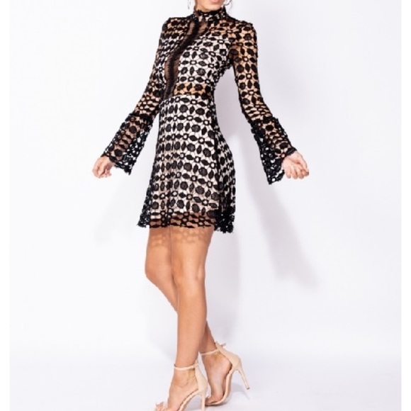 Eilly Bazaar High Neck Mini Dress in Black and White Bodicon Style - Picture 2 of 7